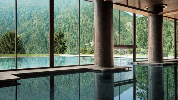 The indoor-outdoor pool at Lefay Resort & SPA Dolomiti in Italy.