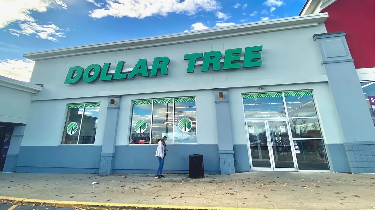 A person walks by a Dollar Tree store.