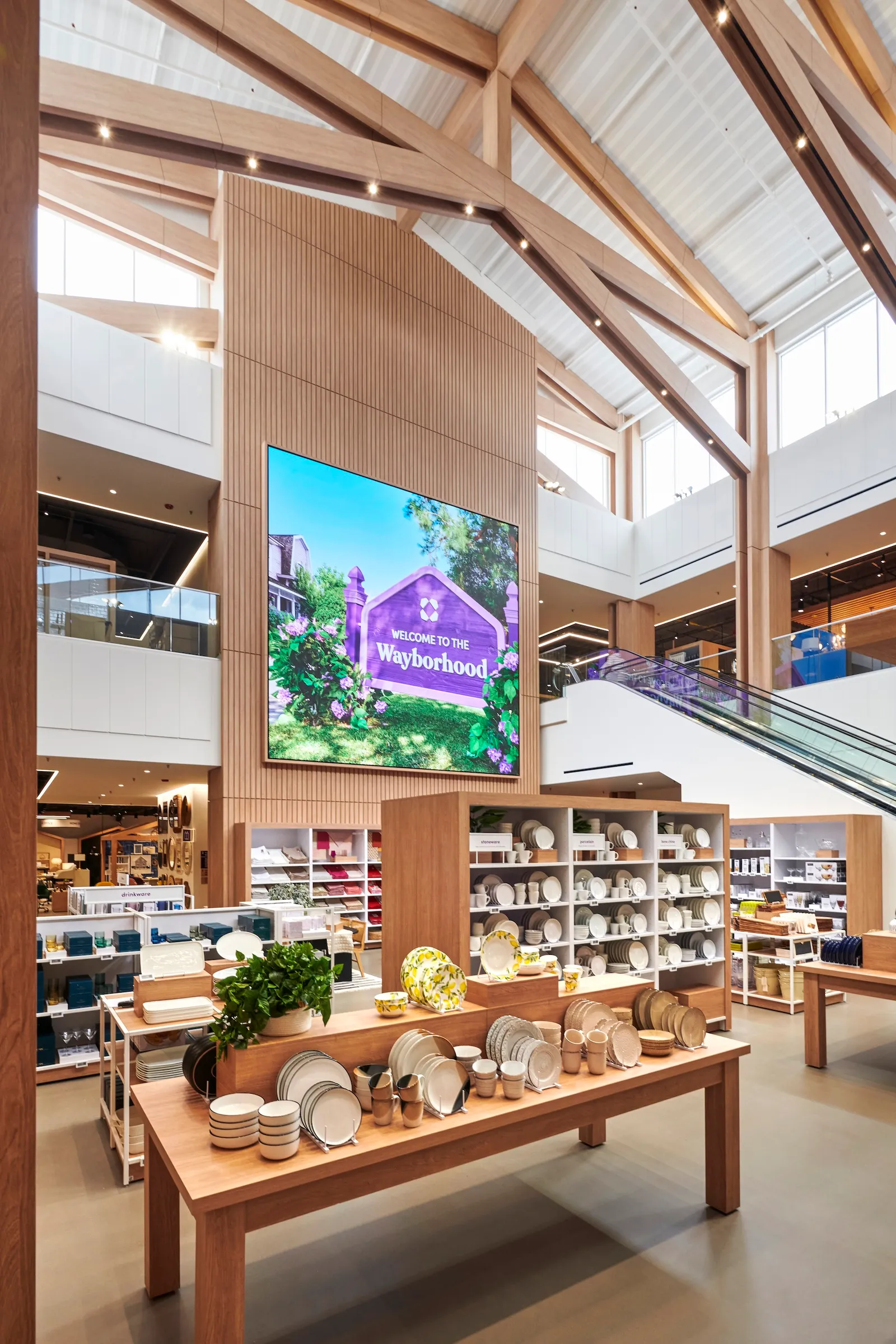 A soaring ceiling in a home good store