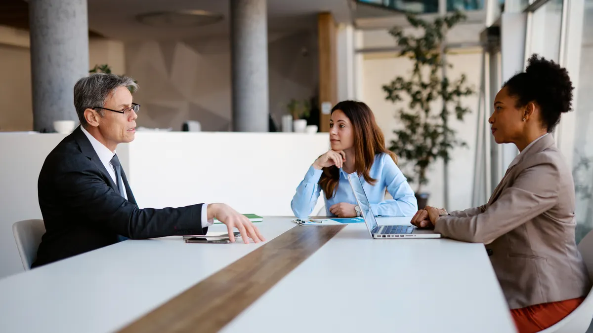 Business team having a meeting in a modern office space.