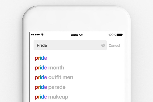 Pinterest rainbow-colored Pride text filter