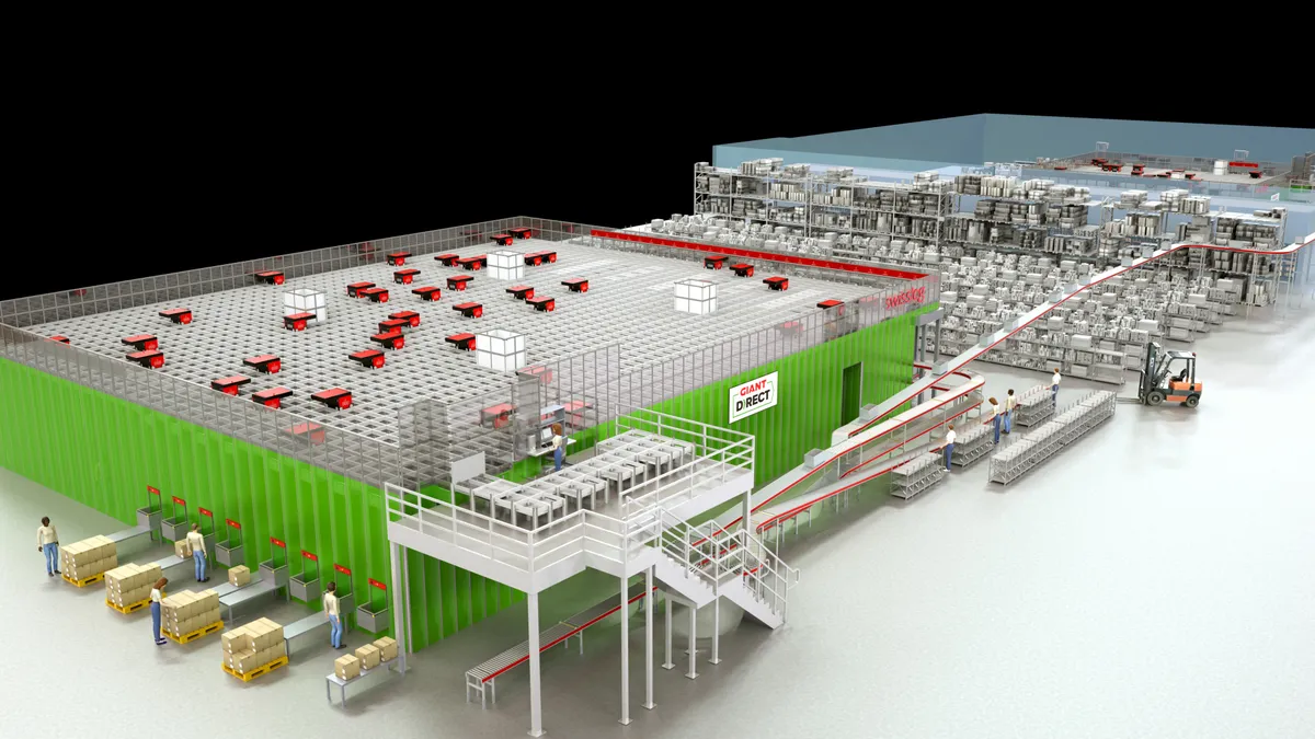 Rendering of AutoStore micro-fulfillment center at e-commerce facility operated by The Giant Company