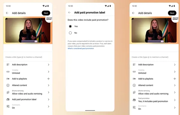 YouTube sponsored tags