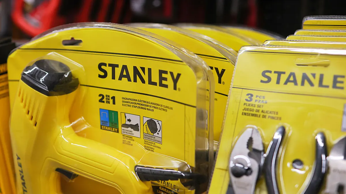 Stanley Black & Decker products on display at Home Depot.