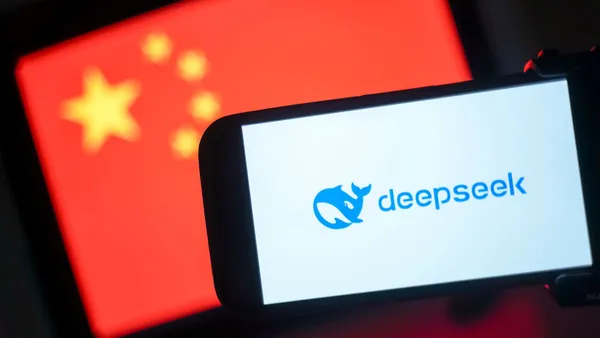 DeepSeek logo in front of China's flag.