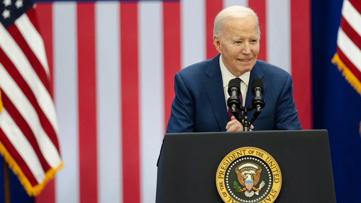 President Joe Biden speaks during an event about lowering costs for American families at the Granite State YMCA Allard Center of Goffstown on March 11, 2024, in Goffstown, New Hampshire.