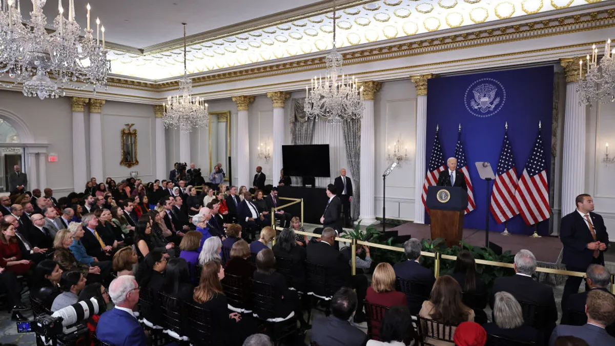 U.S. President Joe Biden delivers a speech about his foreign policy achievements in the Ben Franklin Room at the State Department's Harry S. Truman headquarters building on Jan. 13, 2025 in Washington, DC.