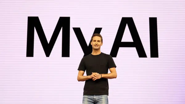 Snap CEO Evan Spiegel on stage during a 2023 event in Santa Monica, California