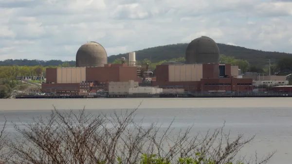 A nuclear power plant near a river.