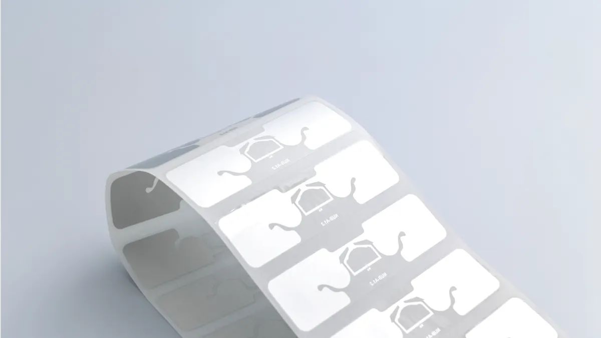White film scroll of RFID tags