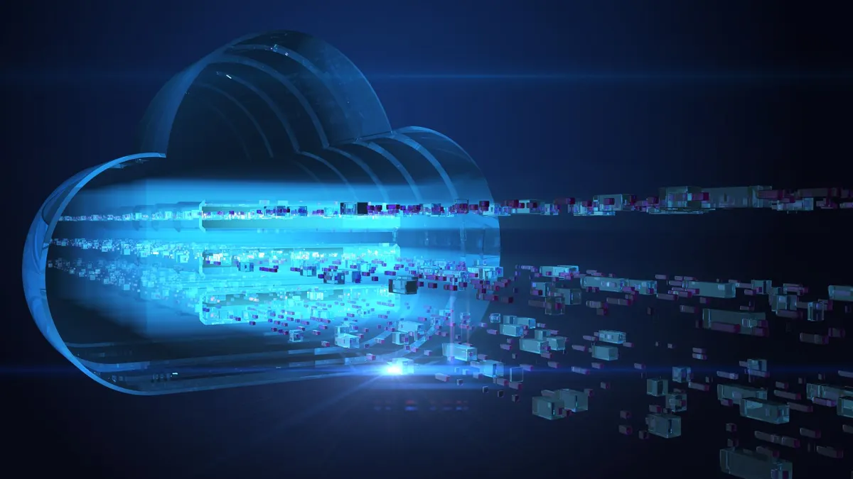 A large cloud icon with data flowing through it