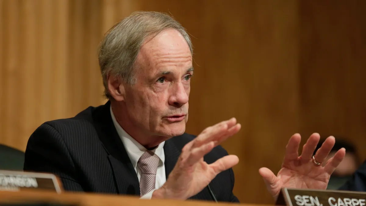 close-up of Tom Carper's face