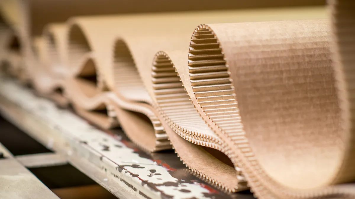 Corrugated linerboard on a production line