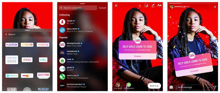 Instagram donation stickers