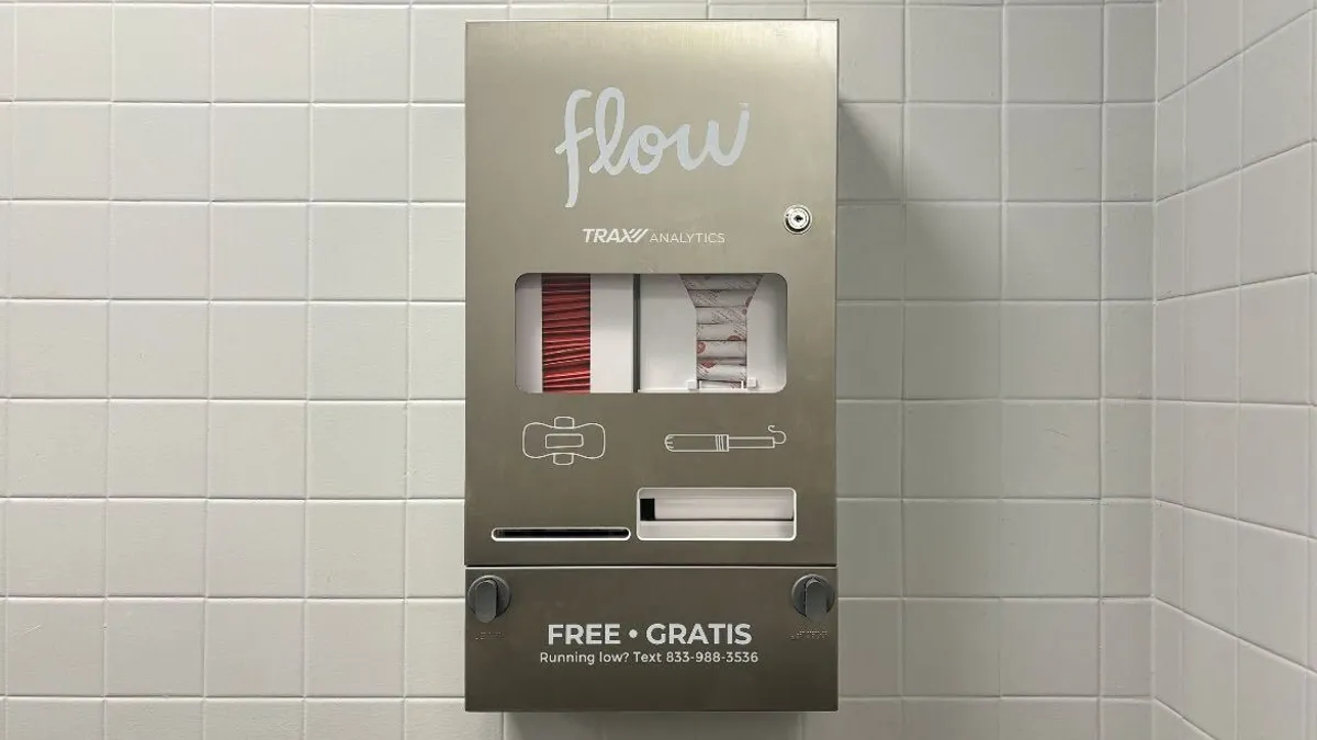 A view of Aunt Flow's period product dispenser integrated witH TRAX Analytics' software