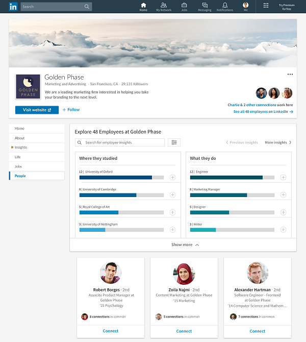 LinkedIn company pages update