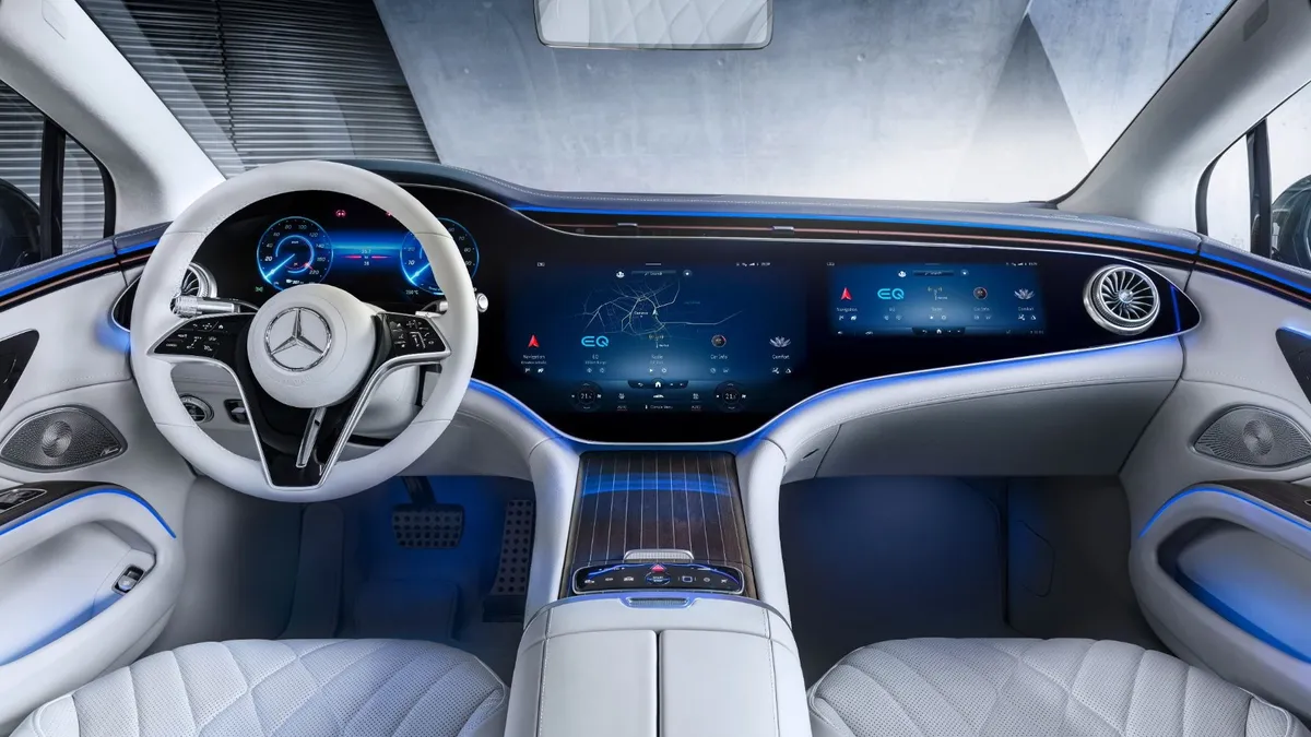 The LG widescreen display in the Mercedes-Benz EQS electric sedan.