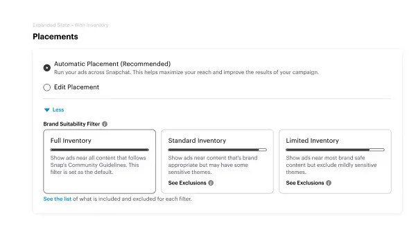 Snapchat Ad Placement Controls
