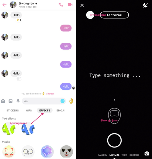 Messenger 'Effects' tab