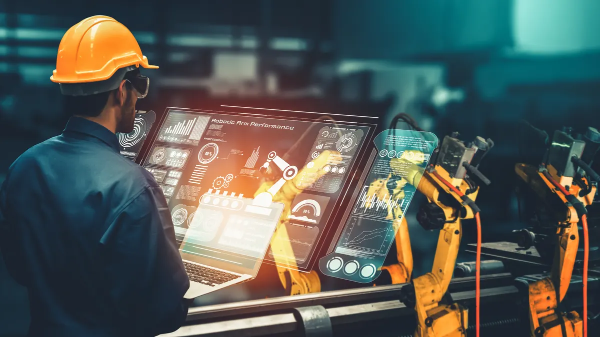 Smart industry robot arms for digital factory production technology showing automation manufacturing process