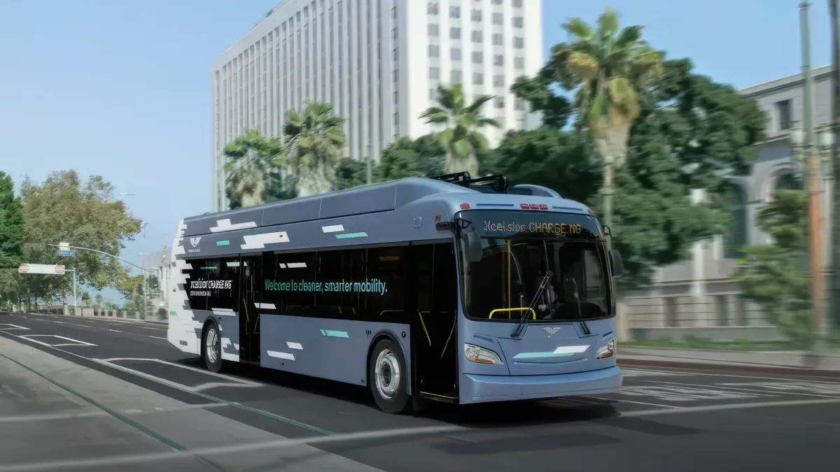 A battery-electric bus on a street.