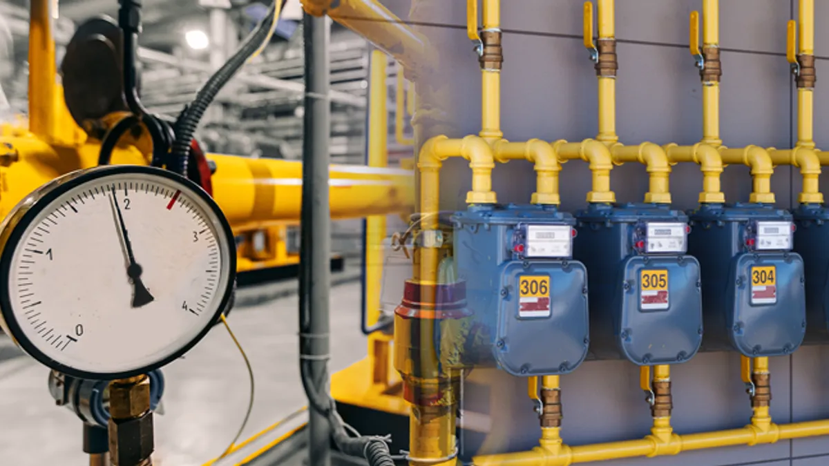 A gas gauge and gas meters in a factory.