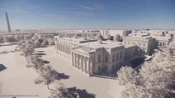 A rendering of a construction addition to the White House.
