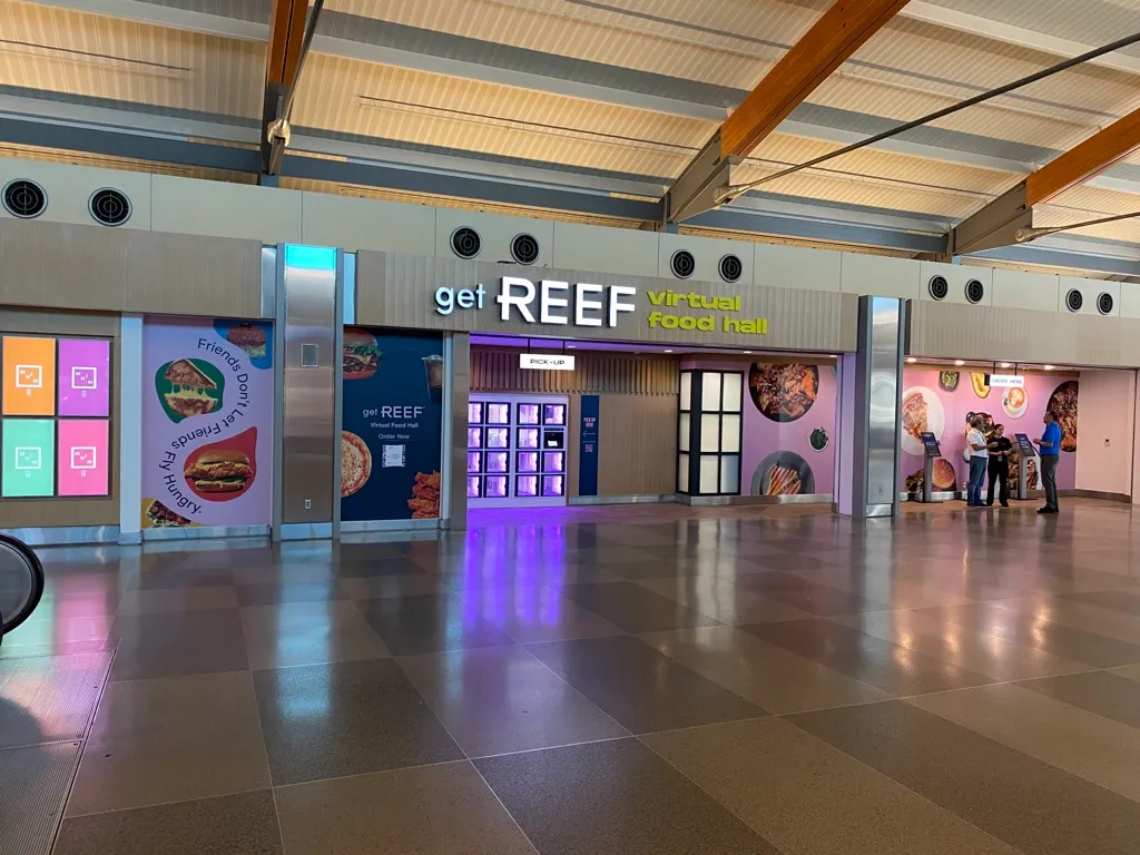 Reef Technology's virtual food hall at the Raleigh-Durham International Airport in mid-July, 2022. Courtesy of Reef Technology