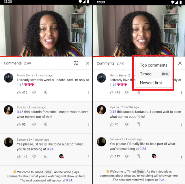 YouTube timed comments