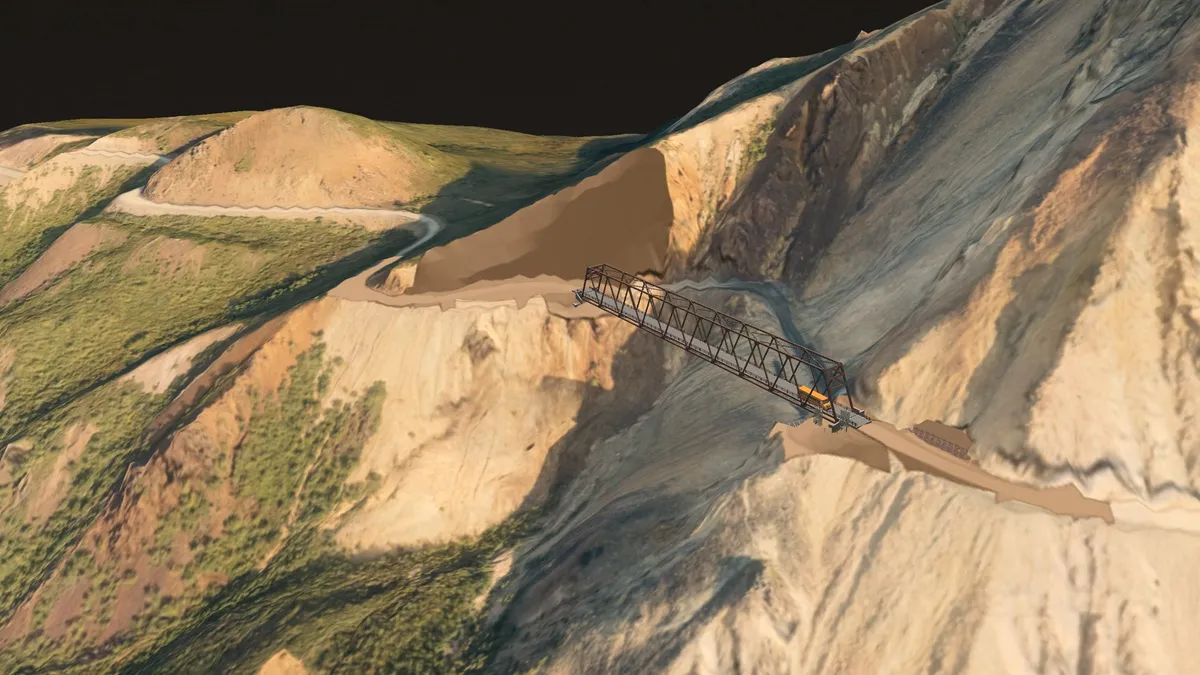 A rendering shows a planned bridge over the Pretty Rocks Landslide in Denali National Park.