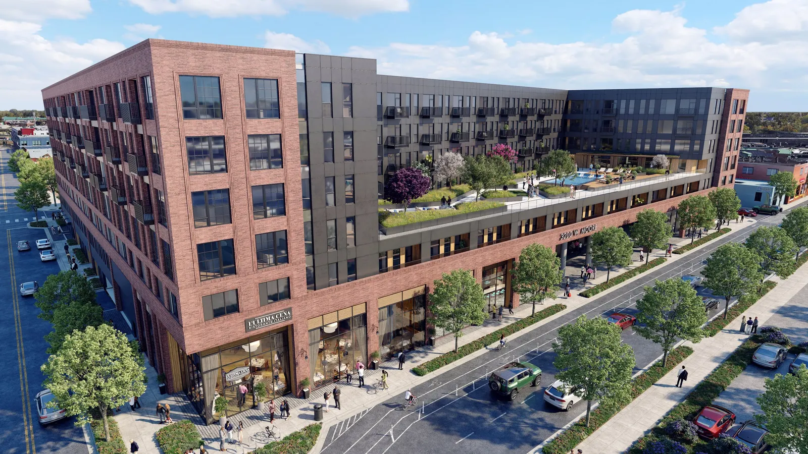 Rendering of a mixed use development in Richmond, Virginia.
