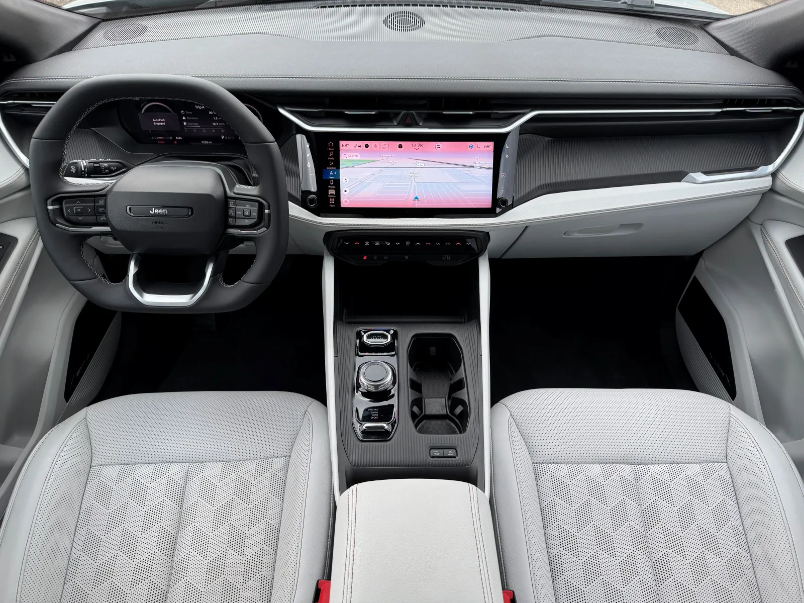 An interior look at the 2026 Jeep Cherokee Overland.