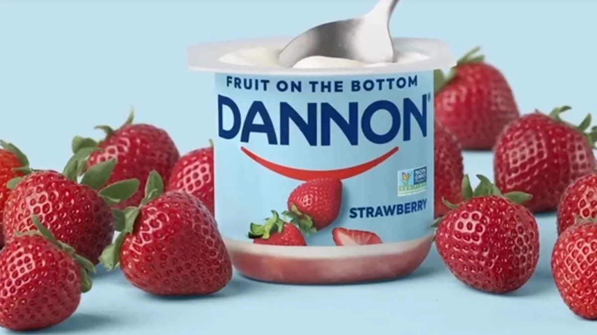 A cup of Dannon yogurt made by Danone.