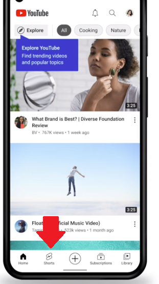YouTube Shorts tab
