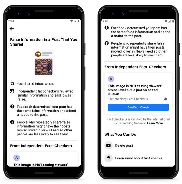 Facebook fact checking notification