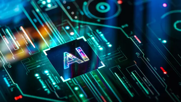 AI symbol on a computer tech chain