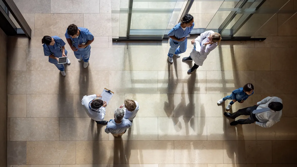 Busy entrance hall at the hospital