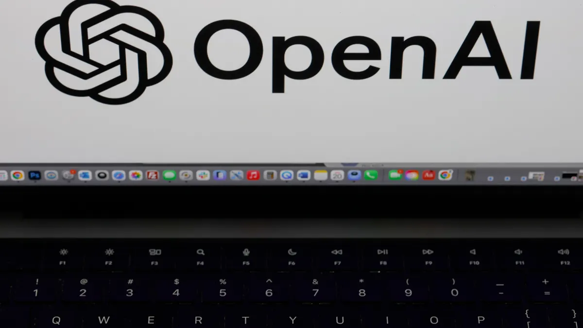 The OpenAI logo is displayed on a laptop screen on May 20, 2026.