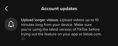 TikTok 10 minute uploads