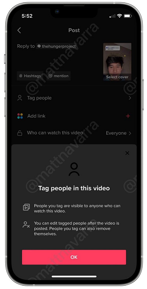 TikTok video tags