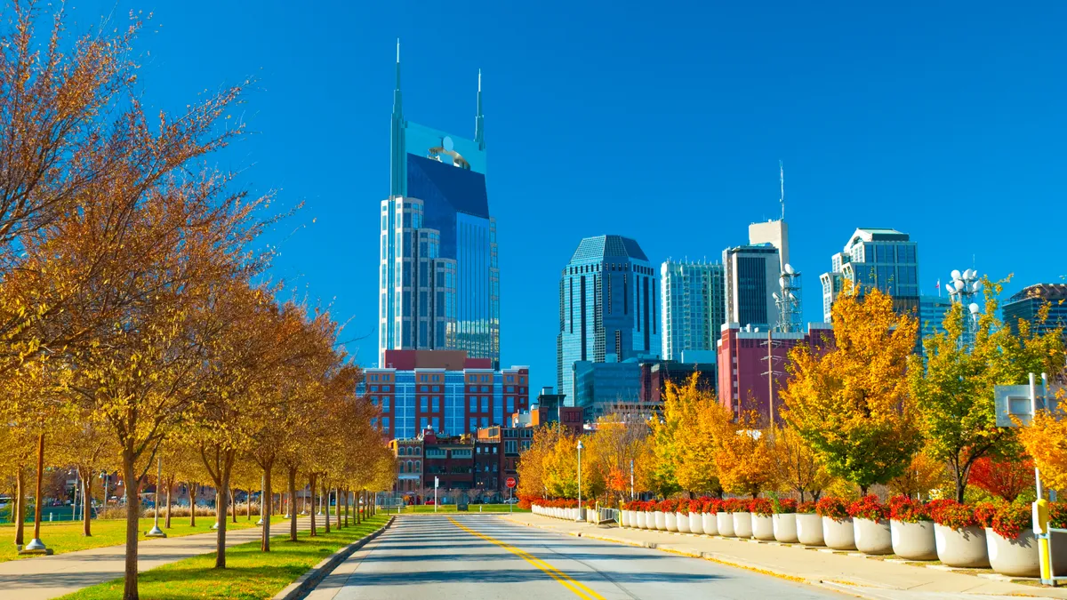 A fall street in Nashville, Tennessee.