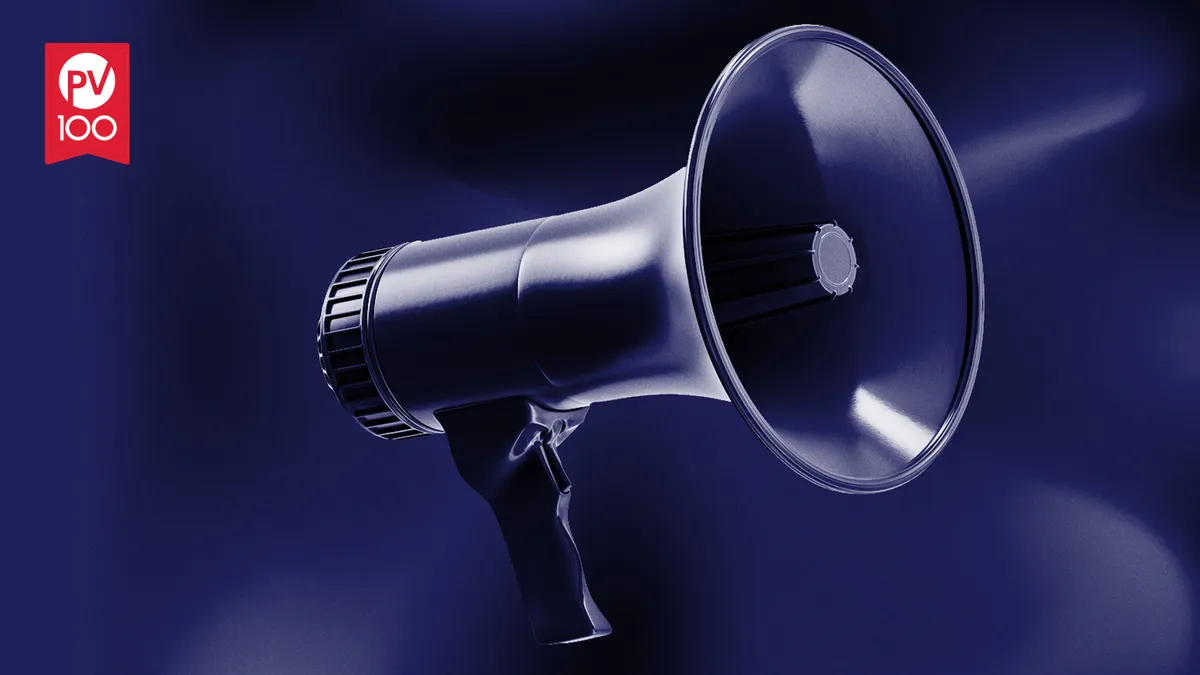 A megaphone tinted purple