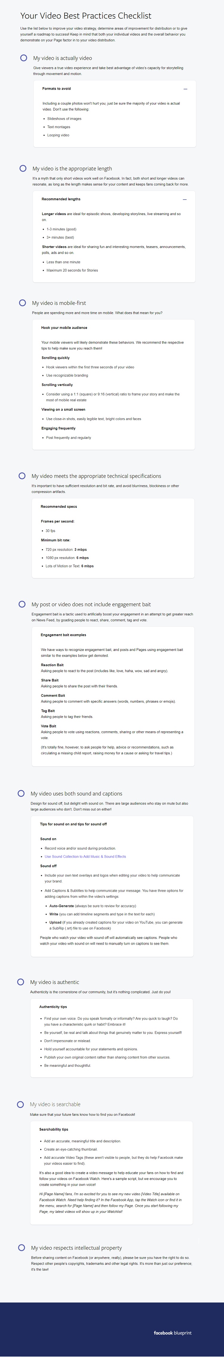Facebook video best practices checklist