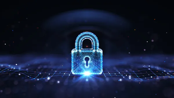 a luminescent lock on top of a blue contoured surface