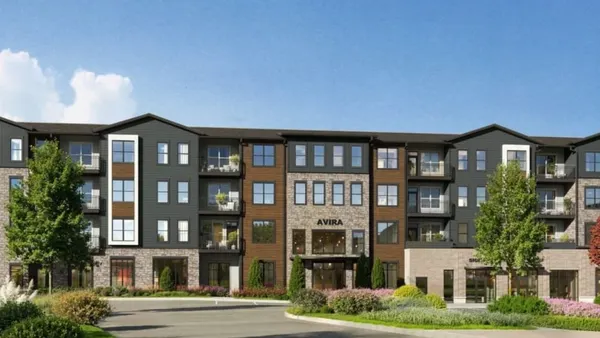 New multi-colored four-story apartment building.