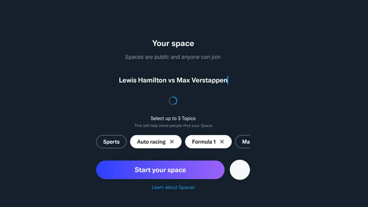 Twitter Spaces topic tags