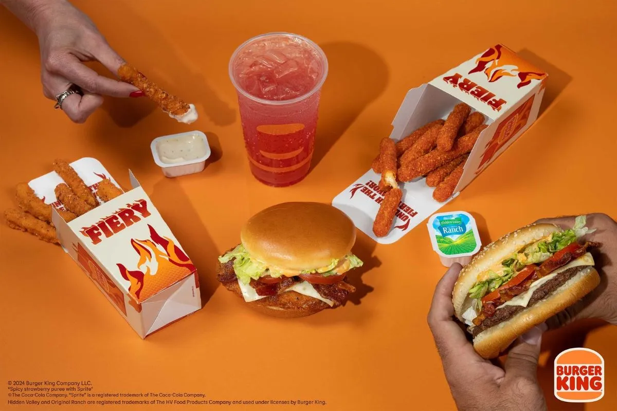 An image of various food items from Burger King&#x27;s Fiery menu