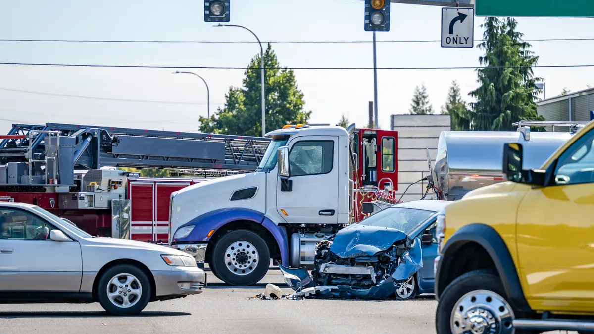 A multi-vehicle crash at an intersection.