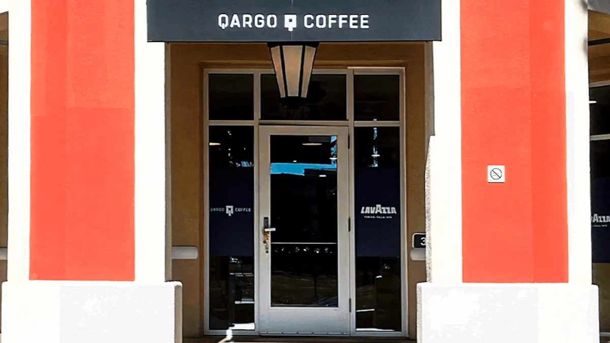 An image of a blue sign that says Qargo Coffee.