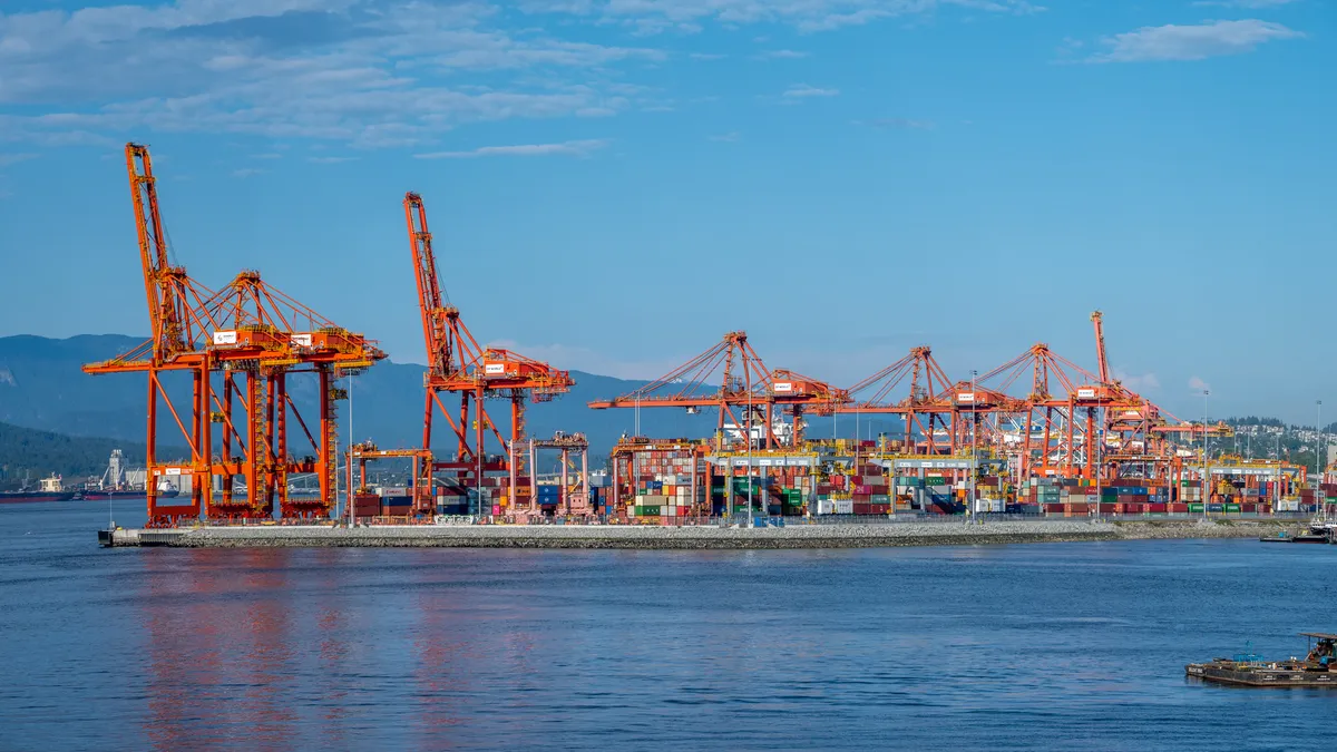 Panoramic image of the Port of Vancouver ship loading cranes.